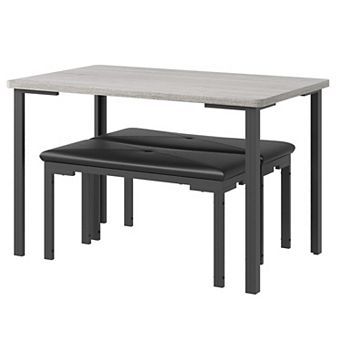 4 pc Set: Space-Saving Table & 2 Benches with Metal Frame
