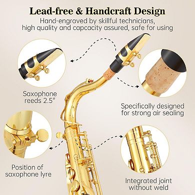 Bb Tenor Saxophone Beginner Kit - Brass Sax w/Hard Case, Mouthpiece, Reeds & Full Cleaning Kit