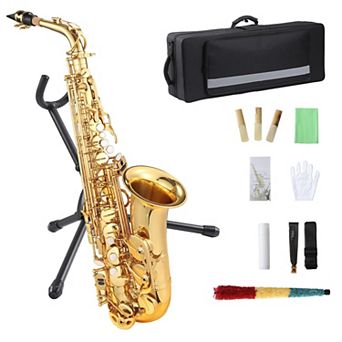 Alto Saxophone Package for All Levels (E Flat) , w/ Carrying Case, Neck Strap, Reeds, Stand