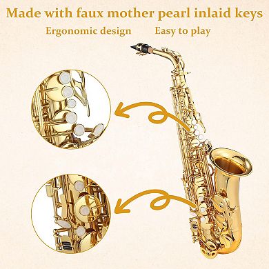 Alto Saxophone Package for All Levels (E Flat) , w/ Carrying Case, Neck Strap, Reeds, Stand