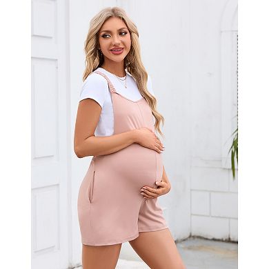 Women Maternity Rompers Jumpsuits Adjustable Spaghetti Strap Pregnancy Overalls Shorts with Pockets