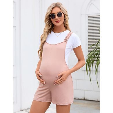 Women Maternity Rompers Jumpsuits Adjustable Spaghetti Strap Pregnancy Overalls Shorts with Pockets