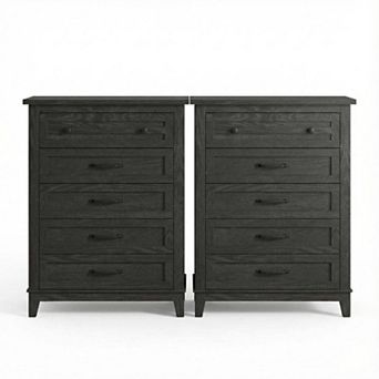 5 Drawer Dresser Set of 2 , 31.5" Wide 5 Chest of Drawers Storage Organizer Cabinet w/Metal Handles