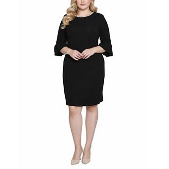 Plus Size 3/4 Length Pearl Detail Dress