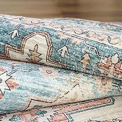 4x6 Boho Washable Rug - Non-Slip, Soft Vintage Print for Bedroom, Living Room & Kitchen