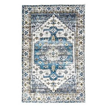 4x6 Boho Washable Rug - Non-Slip, Soft Vintage Print for Bedroom, Living Room & Kitchen