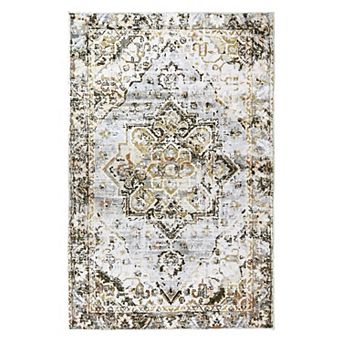 4x6 Boho Washable Rug - Non-Slip, Soft Vintage Print for Bedroom, Living Room & Kitchen