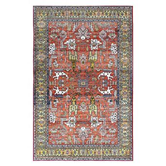 4x6 Boho Washable Rug - Non-Slip, Soft Vintage Print for Bedroom, Living Room & Kitchen