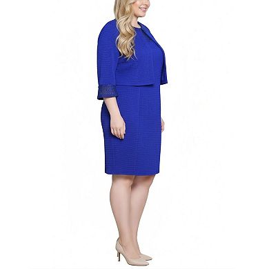 Plus Size Two Piece Novelty Knit and Lace Dress Set