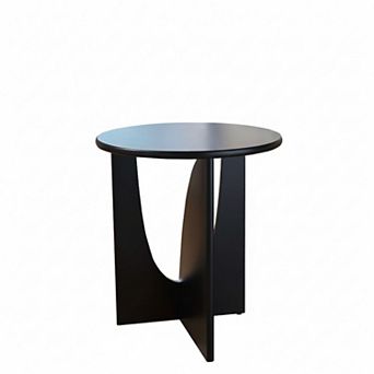 Kings Brand Furniture Theo Contemporary Round Wood Side Table with Sculptural U-Shaped Base