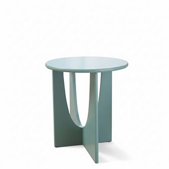 Kings Brand Furniture Theo Contemporary Round Wood Side Table with Sculptural U-Shaped Base