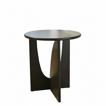 Kings Brand Furniture Theo Contemporary Round Wood Side Table with Sculptural U-Shaped Base
