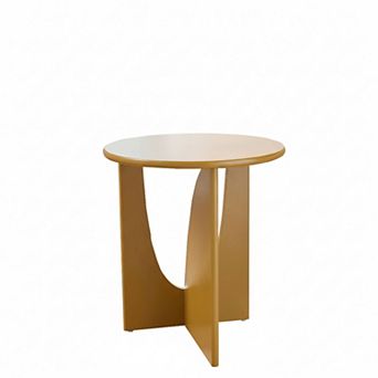 Kings Brand Furniture Theo Contemporary Round Wood Side Table with Sculptural U-Shaped Base