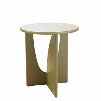 Kings Brand Furniture Theo Contemporary Round Wood Side Table with Sculptural U-Shaped Base