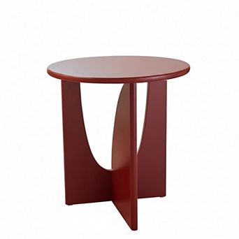 Kings Brand Furniture Theo Contemporary Round Wood Side Table with Sculptural U-Shaped Base