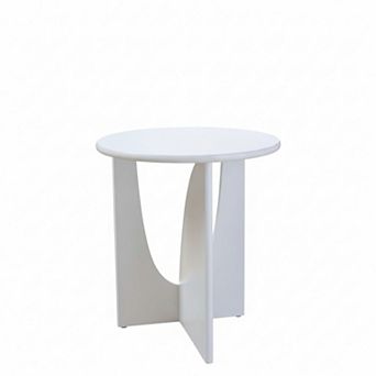Kings Brand Furniture Theo Contemporary Round Wood Side Table with Sculptural U-Shaped Base