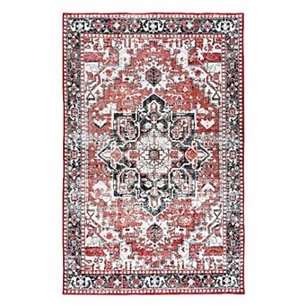 Washable 3x5 Bohemian Carpet, Non-Slip Backing for Indoor/Outdoor Use