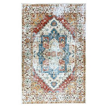 Washable 3x5 Bohemian Carpet, Non-Slip Backing for Indoor/Outdoor Use