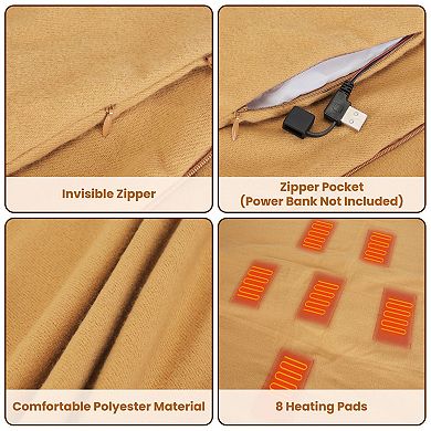 Wearable USB Heated Shawl Blanket with Zipper