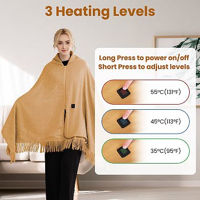 Wearable USB Heated Shawl Blanket with Zipper