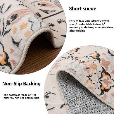 Washable Bohemian 3x5 Area Carpet, Non Slip Backing Washable Area Rugs