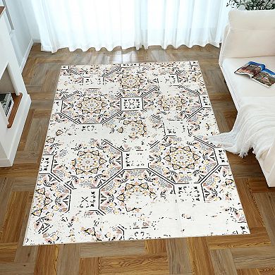 Washable Bohemian 3x5 Area Carpet, Non Slip Backing Washable Area Rugs