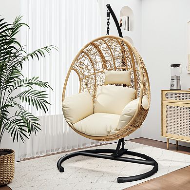 Whisen PE Wicker Swing, Egg Chair with Cushion