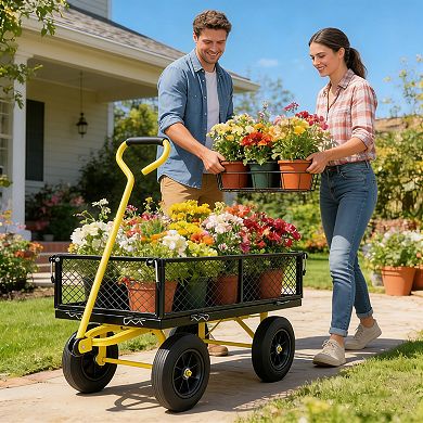 Whisen Metal Solid Wheels Tools Cart, Wagon Cart, Garden Cart
