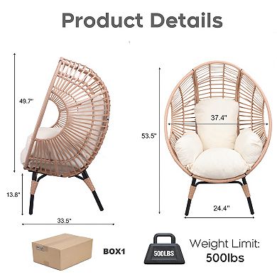 Whisen PE Wicker Weaving Patio Egg Chair with Cushion