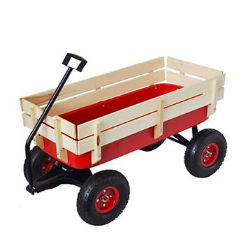 Whisen Outdoor Sport Wagon Tools Cart with Wooden Side Panels and Air Tires