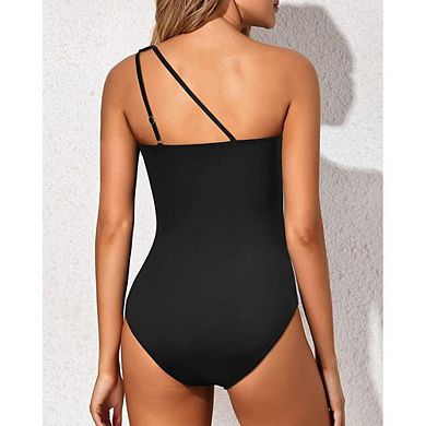 One Shoulder One Piece Swimsuit for Women Slim Fit Bathing Suits Modest Full Coverage Swimwear