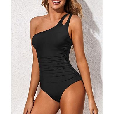 One Shoulder One Piece Swimsuit for Women Slim Fit Bathing Suits Modest Full Coverage Swimwear