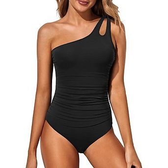 One Shoulder One Piece Swimsuit for Women Slim Fit Bathing Suits Modest Full Coverage Swimwear