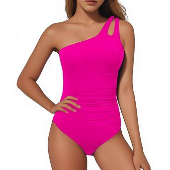 One Shoulder One Piece Swimsuit for Women Slim Fit Bathing Suits Modest Full Coverage Swimwear