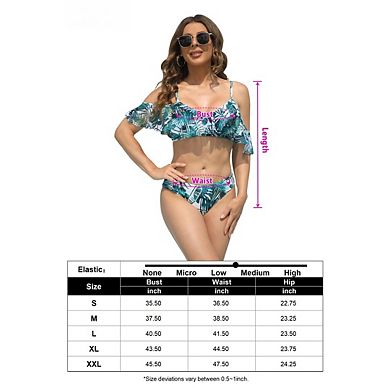 Women Two Piece Bikini Set Swimsuit Off Shoulder Ruffle Bathing Swimwear