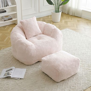 GOODSILO Oversized Shell-Shaped Bean Bag Chair with Matching Footstool for Relaxation and Lounging