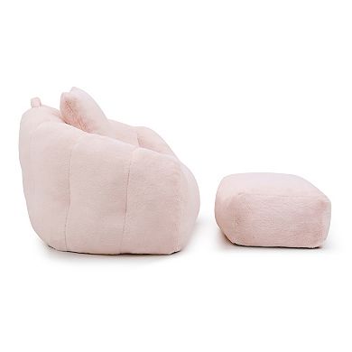 GOODSILO Oversized Shell-Shaped Bean Bag Chair with Matching Footstool for Relaxation and Lounging