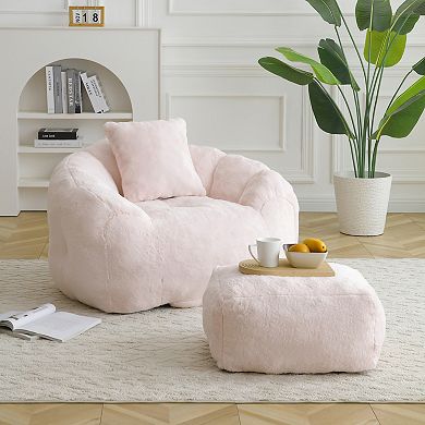 GOODSILO Oversized Shell-Shaped Bean Bag Chair with Matching Footstool for Relaxation and Lounging