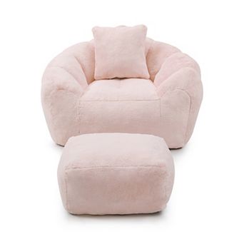 GOODSILO Oversized Shell-Shaped Bean Bag Chair with Matching Footstool for Relaxation and Lounging