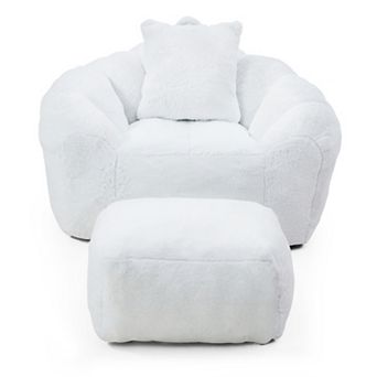GOODSILO Oversized Shell-Shaped Bean Bag Chair with Matching Footstool for Relaxation and Lounging