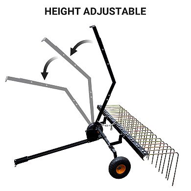 60-Inch Tow Behind Dethatcher & Lawn Sweeper, Lawn Tow Dethatcher Rake for ATV, 24 Steel Tines