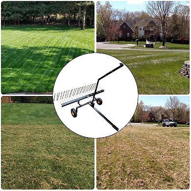 60-Inch Tow Behind Dethatcher & Lawn Sweeper, Lawn Tow Dethatcher Rake for ATV, 24 Steel Tines