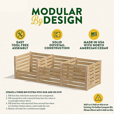 Cedar Wood Compost Bin Add-On for Multi Bin Backyard Composting Setup, 36 inches W, Natural