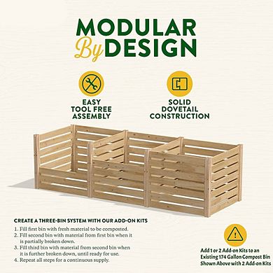 Cedar Wood Compost Bin Add-On for Multi Bin Backyard Composting Setup, 36 inches W, Natural