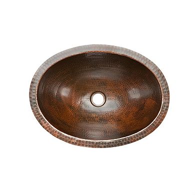 Rustic Oval Copper Bathroom Vessel Sink 17 Inch, Deck Mount Faucet Compatible, Brown