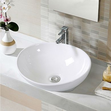 Contemporary White Oval Vessel Sink for Bathroom Vanity or Powder Room, 13.2 inches