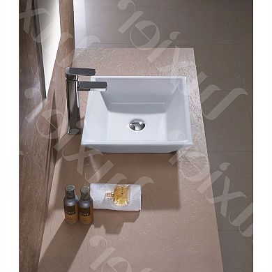 16" White Ceramic Vessel Sink for Bathroom Vanity, Square Above-Counter Bowl