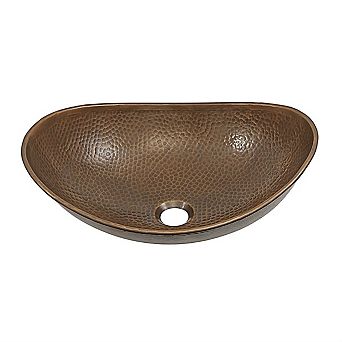 Antique Copper Boat-Shaped Bathroom Vessel Sink for Vanity, 19 x 14-inch Oval Design
