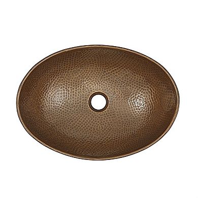 Antique Copper Boat-Shaped Bathroom Vessel Sink for Vanity, 19 x 14-inch Oval Design
