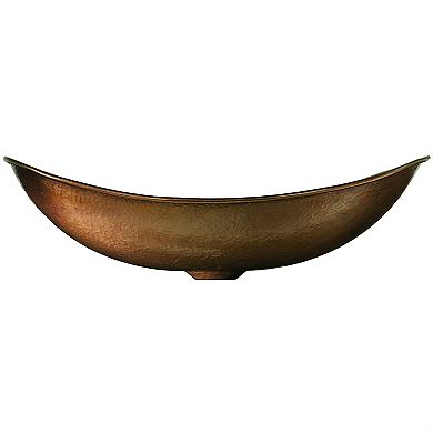 Antique Copper Boat-Shaped Bathroom Vessel Sink for Vanity, 19 x 14-inch Oval Design
